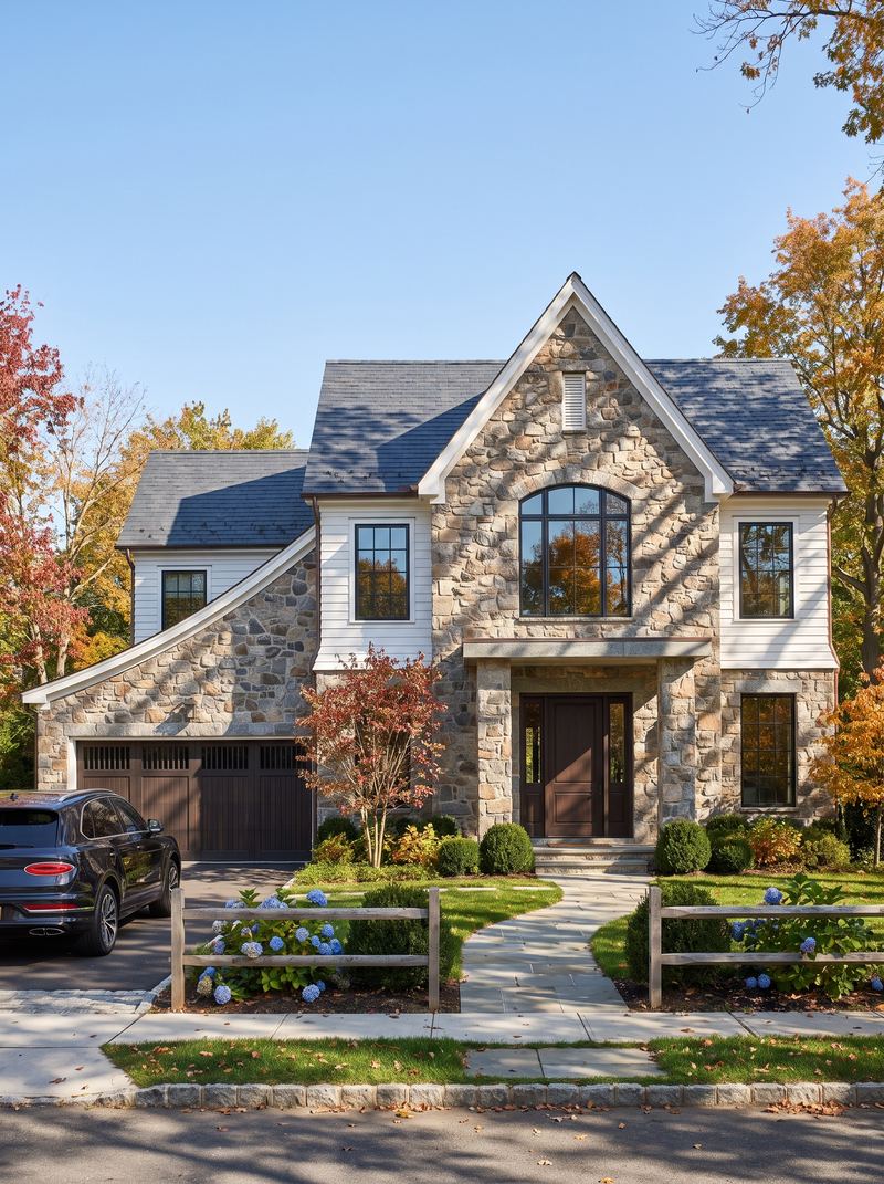 Thornbury Residence, stone facade architectural rendering, Bryn Mawr, PA, USA